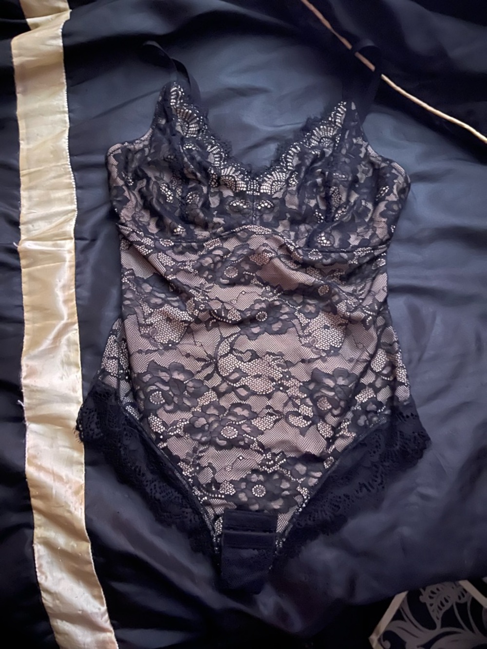 Black Lace Bodysuit Shapewear with Sheer Floral Lace